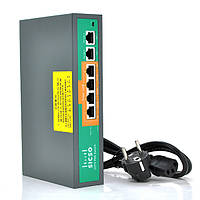 Коммутатор POE SICSO 48V с 4 портами POE 100Мбит + 2порт Ethernet(UP-Link) 100Мбит, c усил. сигн. до 250м,