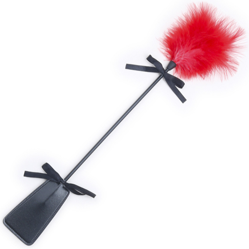 Стек із червоним хутром для БДСМ-ігор Tender and painful Red колір чорний, фото 1