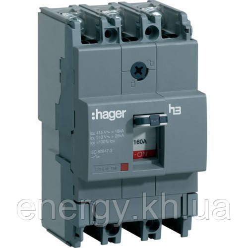 Автоматичний вимикач x160, In=160А, 3п, 18kA, Тфікс/Мфікс, Hager HDA160L