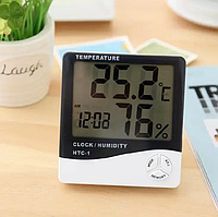 Комнатный термометр гигрометр с часами HTC-1