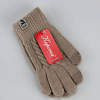 Перчатки детские шерстяные Сенсорные пальцы 9-12 лет девочка осень-зима бежевый