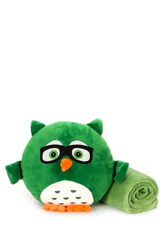 М'яка іграшка-подушка з пледом Сова Барік 3 в 1, зелена