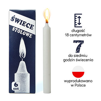 Свічка столова парафінова побутова довжина 18 см. 6 штук. 7 годин безперебійного світіння