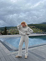 Теплый женский трикотажный костюм с ангоровой нитью в стильный принт гусиная лапка Dld5206