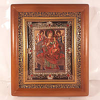 Икона Всецарица Пресвятая Богородица, лик 10х12 см, в коричневом деревянном киоте с камнями