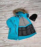 Тепла зимова бірюзова куртка для дівчинки з капюшоном, фото 2