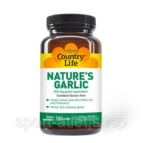 Натуральна добавка Country Life Nature's Garlic, 180 капсул, фото 1