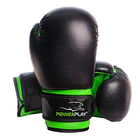 Рукавиці боксерські PowerPlay PP 3004 JR, Black/Green 8 унцій