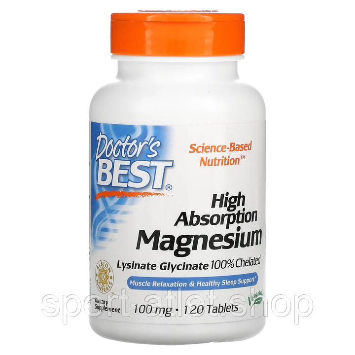 Вітаміни та мінерали Doctor's Best Magnesium 100 mg High Absorption, 120 таблеток, фото 1