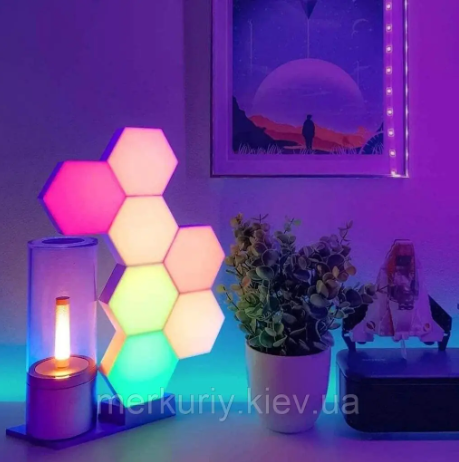 Модульная настенная шестигранная комбинированная лампа, цветной настенный светильник с пультом, GP16 - фото 2 - id-p1703371471