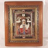 Икона Параскева святая Мученица, лик 10х12 см, в коричневом деревянном киоте с камнями