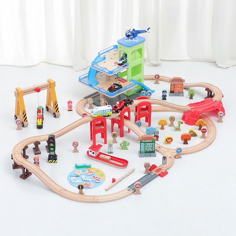 Залізна дорога з дерева дитяча, Iekool, 110 деталей, 115x85, (Brio, Ikea, Edwone) Iekool 60, фото 1