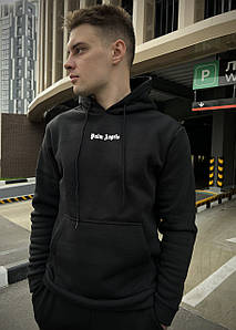 Зимове худі Palm Angels чорне з начосом / зимова кофта Палм Енджелс чоловіча чорна/толстовка на флісі