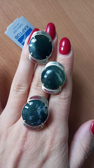 Срібний комплект із моховим агатом, фото 1