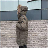 Куртка ЗИМА Туреччина колір хакі подовжена з капюшоном 825#, фото 4