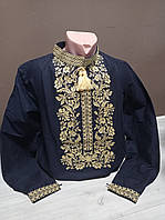 Дизайнерская мужская темно-синяя вышиванка "Богатство" с золотой вышивкой Украина УкраинаТД 44-64 размеры