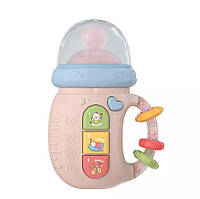 Игрушка - бутылочка музыкальная для детей 5в1 Телефон развивающая + Прорезыватель / Погремушка детская розовая