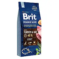 Сухой корм Brit Premium Light для взрослых собак c индюшатиной 15 КГ