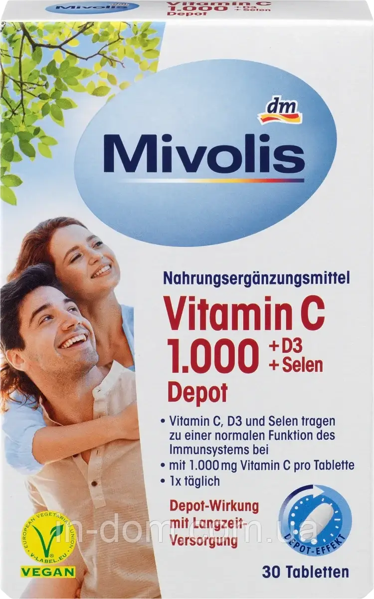 Mivolis Vitamin C 1000 + D3 + Selen Вітамінний комплекс витамин С 1000 + D3 + селен 30 шт.