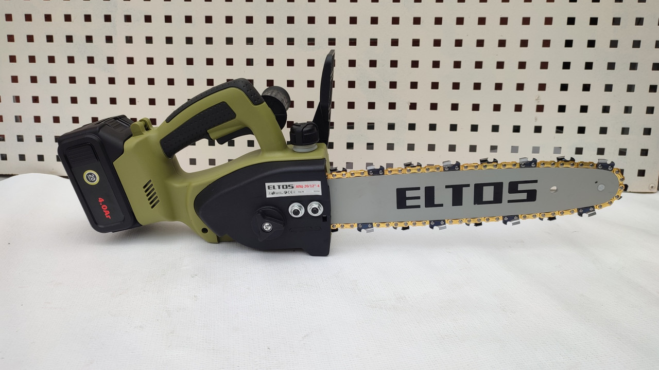 Акумуляторна ланцюгова пилка Eltos АПЦ-20V/12-4 (20 V, Безщіткова, 2 АКБ, шина 30 см, ланцюг для твердих порід.)