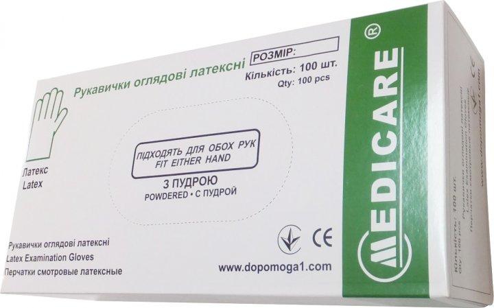 Рукавички латексні медичні, опудрені, Білі, р. S (100 шт./уп.) MEDICARE