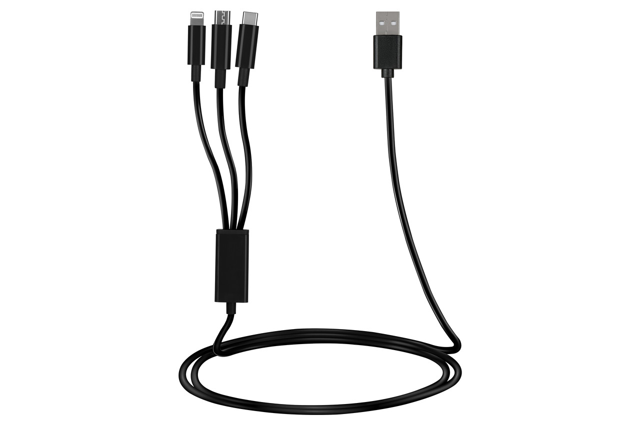 Кабель USB 3 in 1 Micro/Lightning/Type C, 5V/2.4A, 1.2m, Black Арт.36120 2E