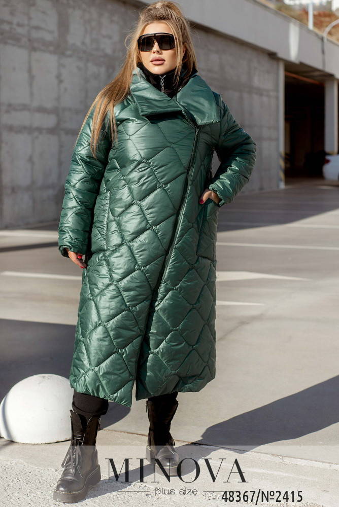 Женское стильное стеганное пальто №2415 зеленый - фото 3 - id-p639480858