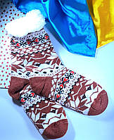 Жіночі зимові шкарпетки - тапочки домашні на овчині з антиковзною підошвою "Zirka" теракотові розмір 36-41