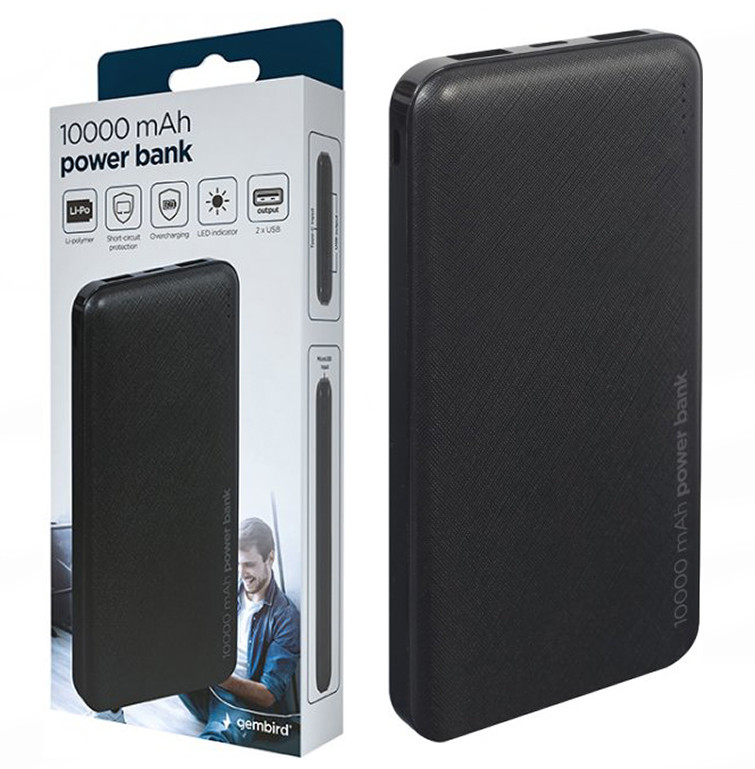 Павербанк Power Bank 10000mAh Gembird PB10-02 Type-C, 2xUSB, Універсальна портативна батарея