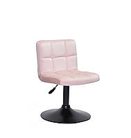 Серый барный стул на черном блине с мягкой бархатной обивкой для салонов, клиентов Arno BK - Base розовый бархат