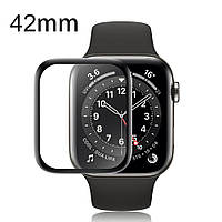 Захисна плівка для Apple Watch 42mm (0.2 мм, 3D) Polycarbone противоударна, чорна рамка