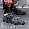 Чоловічі зимові кросівки Nike Air Force Low Dark Grey (Темно сірі) Взуття Найк Аир Форс Лов натуральний замш з хутром утеплені, фото 4