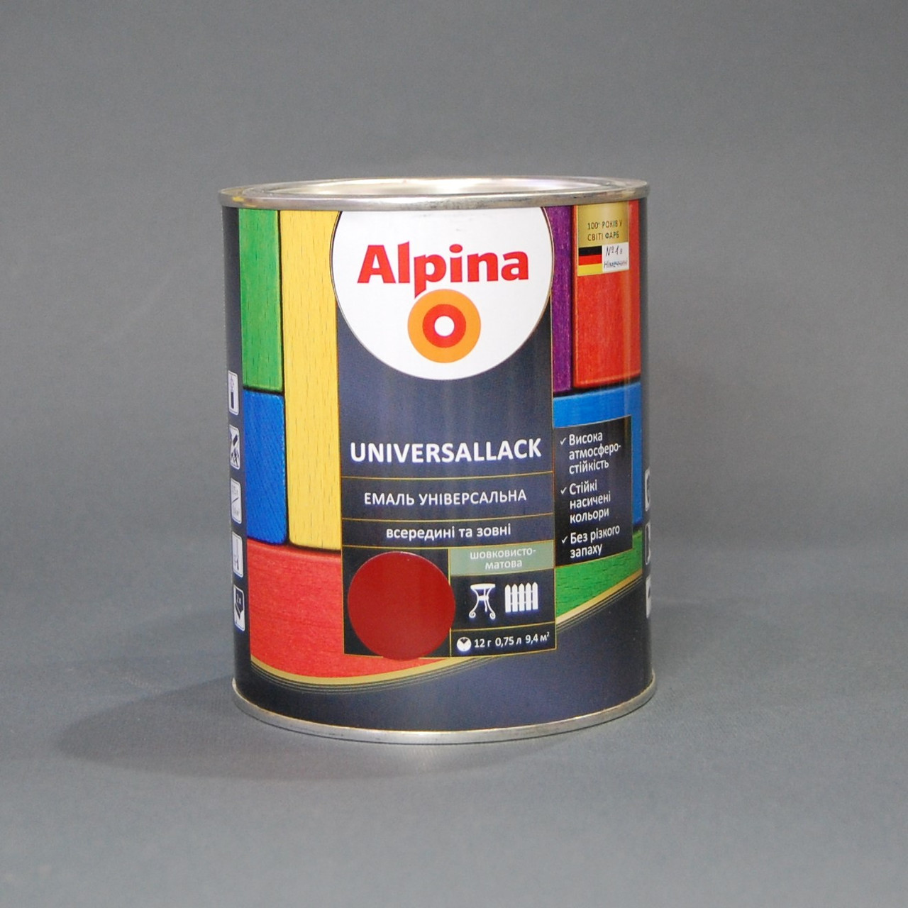 Алкідна емаль для деревини та металу Alpina Universallack 0,75л Червоно-коричневий, шовковисто-матова