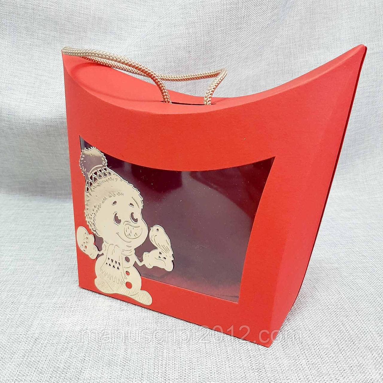 Коробка подарочная с окном и ручкой красная 155х80х140 мм.: продажа ...