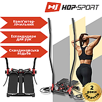 Степпер тренажер + еспандеры, скандинавская ходьба Hop-Sport HS-045S Slim красный, до 100 кг