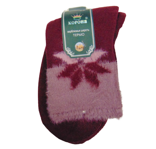 Шкарпетки термо верблюжа вовна з махрою Корона 2651 37-42 бордові з рожевим, фото 1