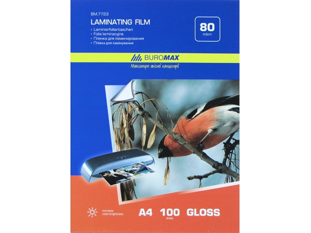 Плівка до ламінатору "Buromax" №7723 А4 80мкм 216х303мм(100)(1000), фото 1
