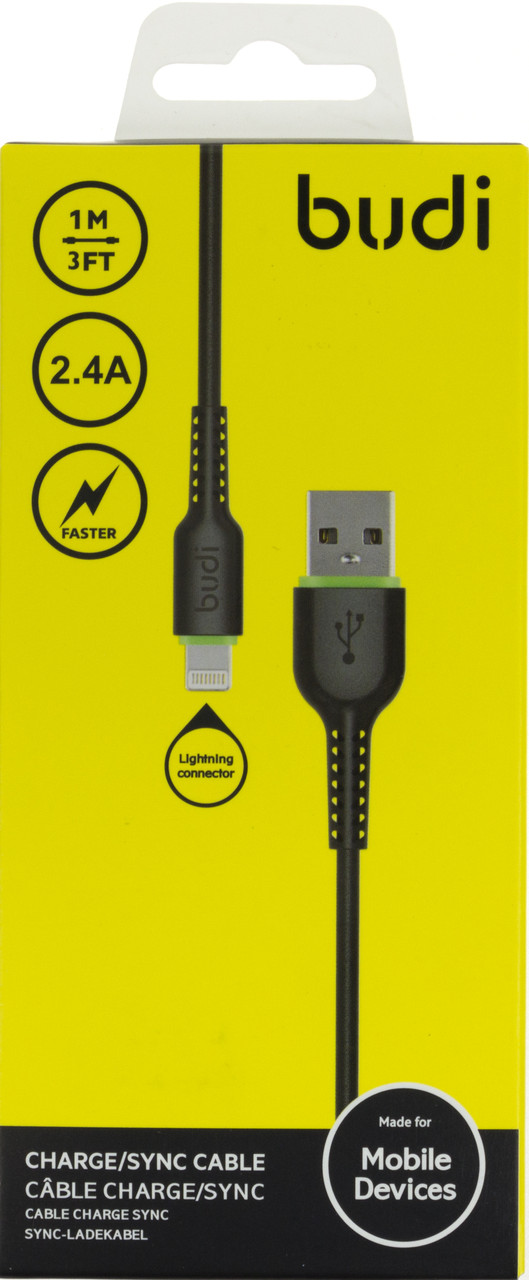 Кабель USB > lightning Budi №M8J158L-BLK 2.4A 1м black/Breidon