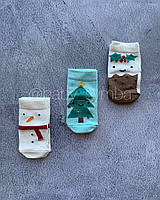 Детские хлопковые новогодние носочки от Некст. Белые с коричневым, 6-12 мес.