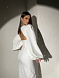 Сукня довжини міді з рукавами-ліхтариками молочного кольору, фото 3