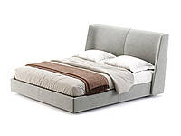 Стильная двуспальная кровать мягкая MeBelle LUTIKA 160х190 c ламелью, светло-серый велюр
