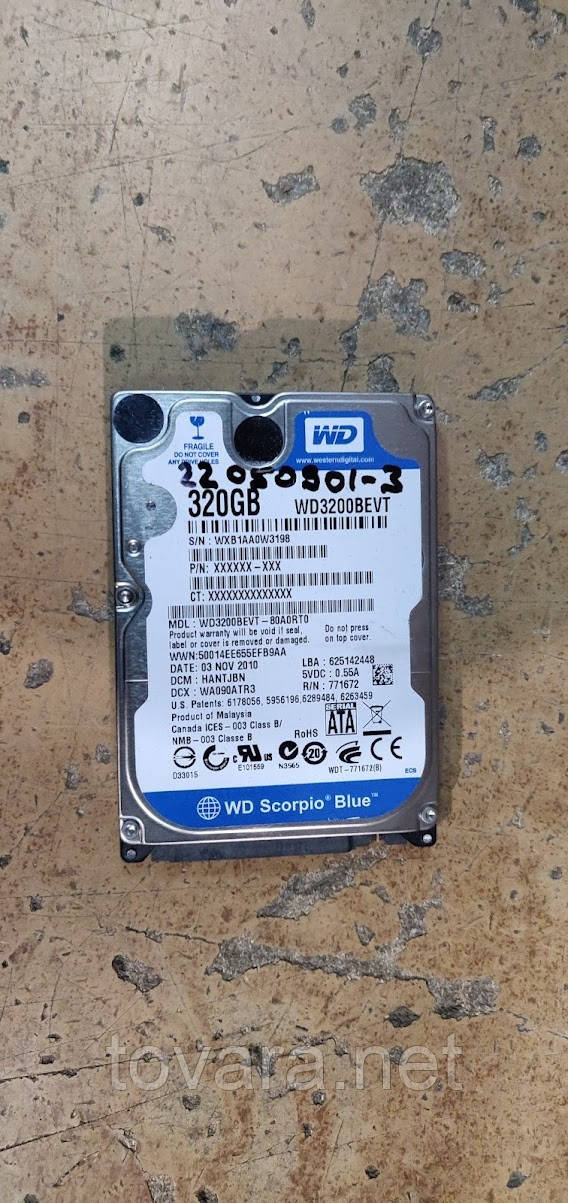 Жорсткий диск для ноутбука 320 Gb/Гб Western Digital Scorpio Blue WD3200BEVT 2.5" SATA2 No 22050901