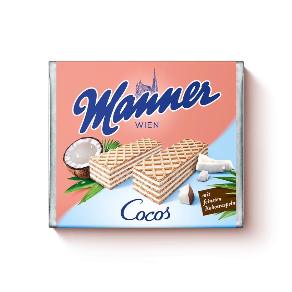 Вафлі Manner Coconut Cream з кокосовим кремом, 75 г, 12 шт/ящ