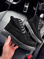 Мужские зимние замшевые ботинки с мехом черные на шнуровке. Мужская зимняя обувь 43