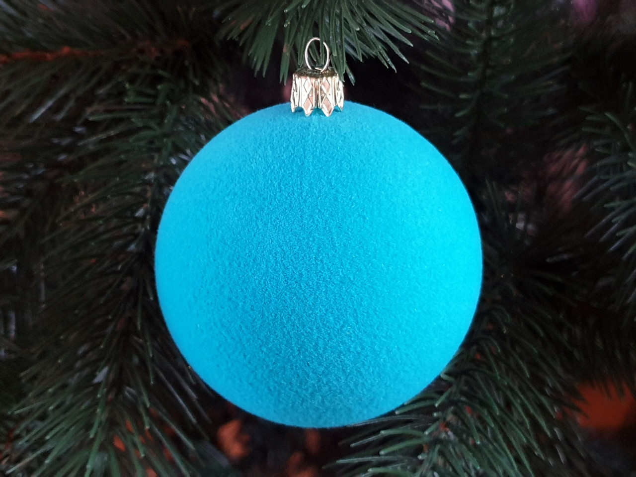 Новорічні ялинкові кулі на ялинку колір блакитний оксамит (1уп-4шт) 8см.