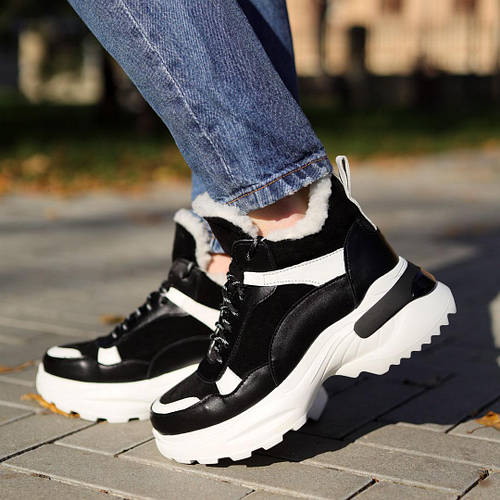 Зимние Кроссовки Для Женщин С Мехом Черные С Белым Adver Кросівки ...