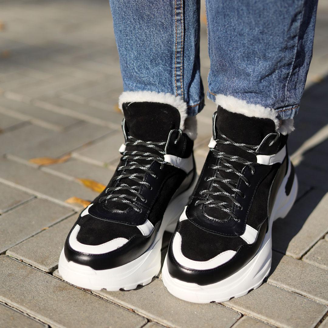 Зимние Кроссовки Для Женщин С Мехом Черные С Белым Adver Кросівки ...