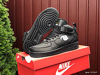 Кроссовки женские Nike Air Force черные Найк Аир Форс кожаные, прошиты. код SD-11369