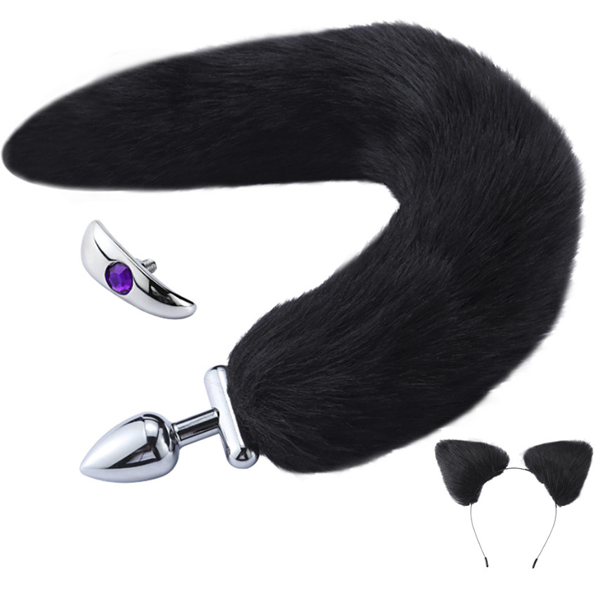 (ПОВРЕЖЕННА КОРОБКА) Набір (анальний корок із хвостом + вушка) Passion Panther чорний, фото 1