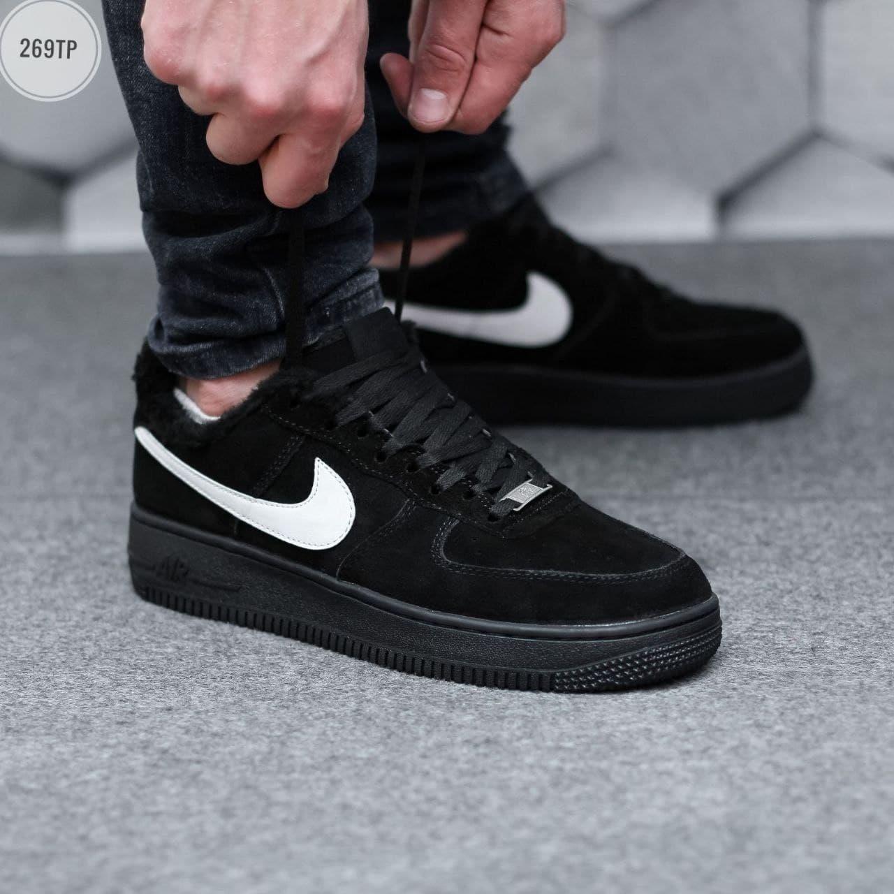 Купить Мужские зимние кроссовки Nike Air Force 1 black Обувь Найк Форс ...
